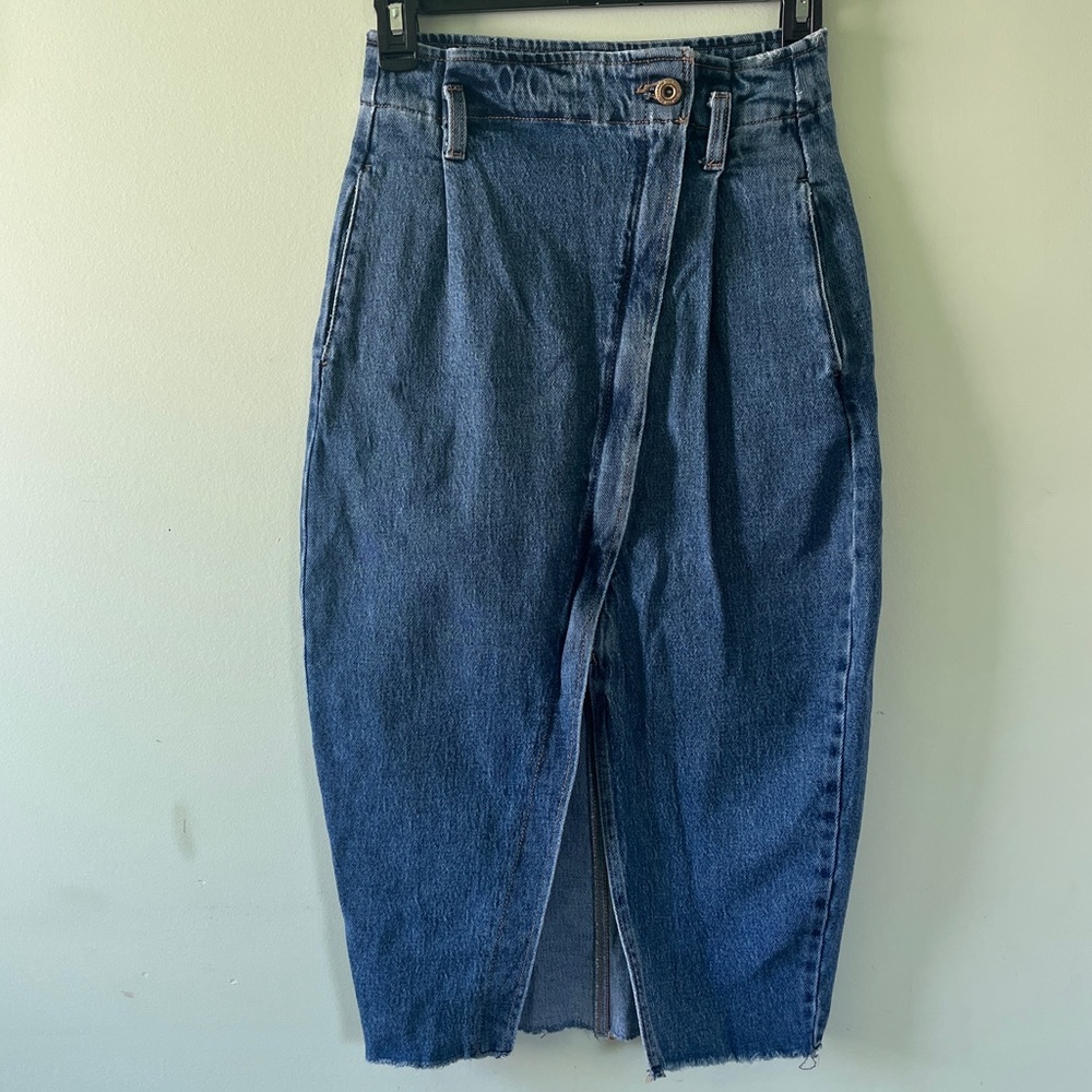 Zara Asymettrical Denim Midi Skirt